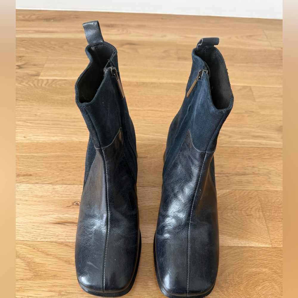 Navy Leather Ankle Boots